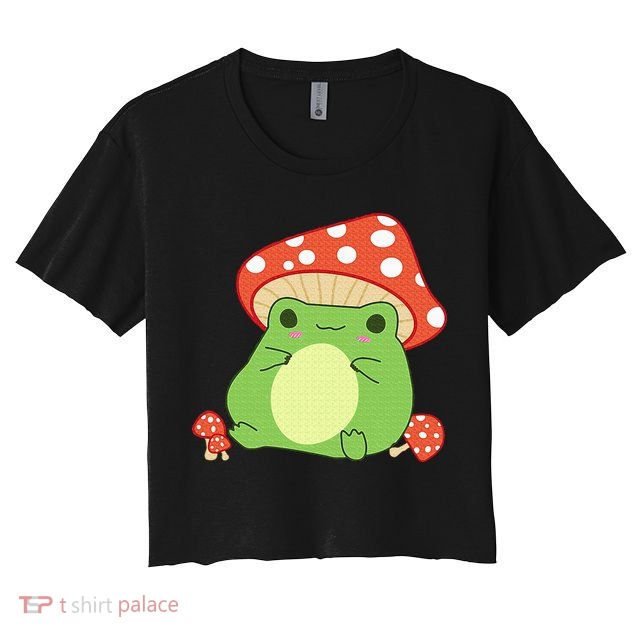 Cottagecore Frog Aesthetic Cute Frog With Mushroom Hat Crop Top