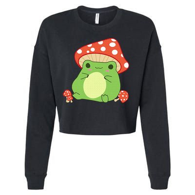 Cottagecore Frog Aesthetic Cute Frog With Mushroom Hat Cropped Pullover Crew