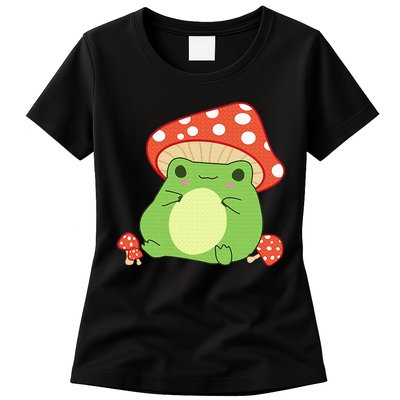 Cottagecore Frog Aesthetic Cute Frog With Mushroom Hat Womens T-Shirt