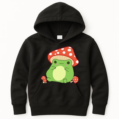 Cottagecore Frog Aesthetic Cute Frog With Mushroom Hat Kids Hoodie
