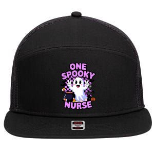 Cute Fun And Festive Halloween One Spooky Nurse Ghost 7 Panel Mesh Trucker Snapback Hat