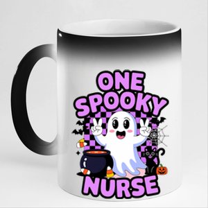 Cute Fun And Festive Halloween One Spooky Nurse Ghost 11oz Black Color Changing Mug