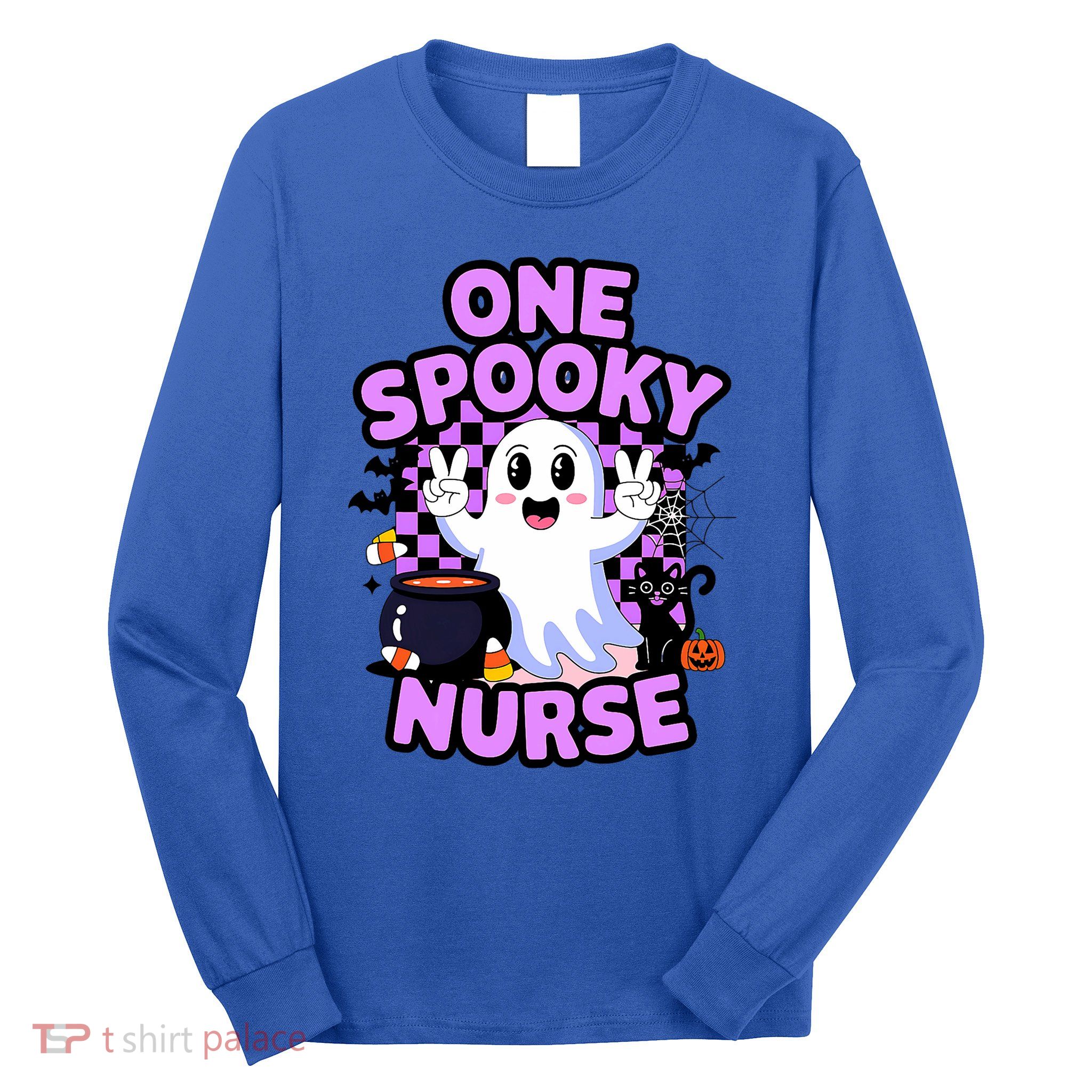 Cute Fun And Festive Halloween One Spooky Nurse Ghost Long Sleeve Shirt