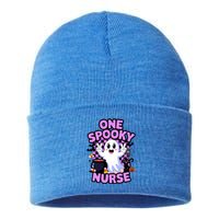 Cute Fun And Festive Halloween One Spooky Nurse Ghost Sustainable Knit Beanie