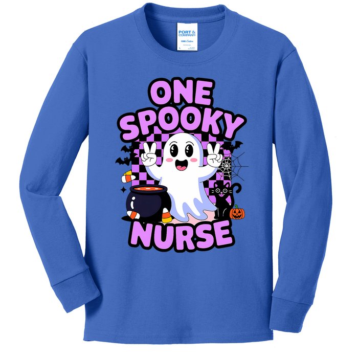 Cute Fun And Festive Halloween One Spooky Nurse Ghost Kids Long Sleeve Shirt