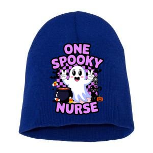 Cute Fun And Festive Halloween One Spooky Nurse Ghost Short Acrylic Beanie