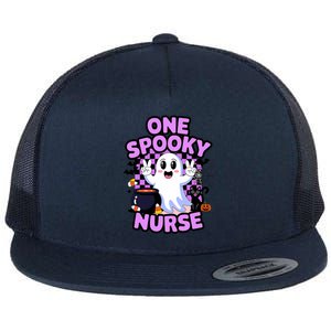 Cute Fun And Festive Halloween One Spooky Nurse Ghost Flat Bill Trucker Hat