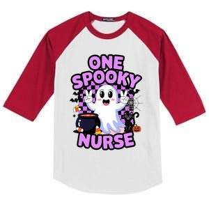 Cute Fun And Festive Halloween One Spooky Nurse Ghost Kids Colorblock Raglan Jersey