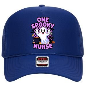 Cute Fun And Festive Halloween One Spooky Nurse Ghost High Crown Mesh Back Trucker Hat