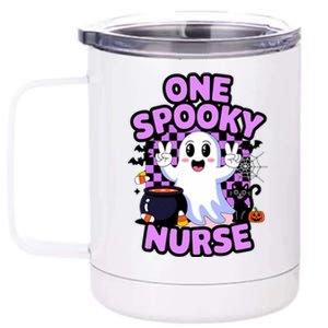 Cute Fun And Festive Halloween One Spooky Nurse Ghost 12 oz Stainless Steel Tumbler Cup