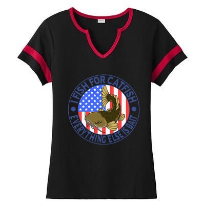 Catfish Fisherman American Flag Catfishing Flathead Ladies Halftime Notch Neck Tee