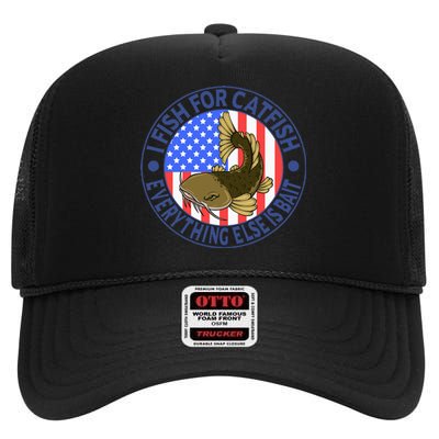 Catfish Fisherman American Flag Catfishing Flathead High Crown Mesh Back Trucker Hat