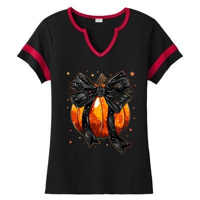 Cute Fall Autumn Halloween Pumpkin Ladies Halftime Notch Neck Tee