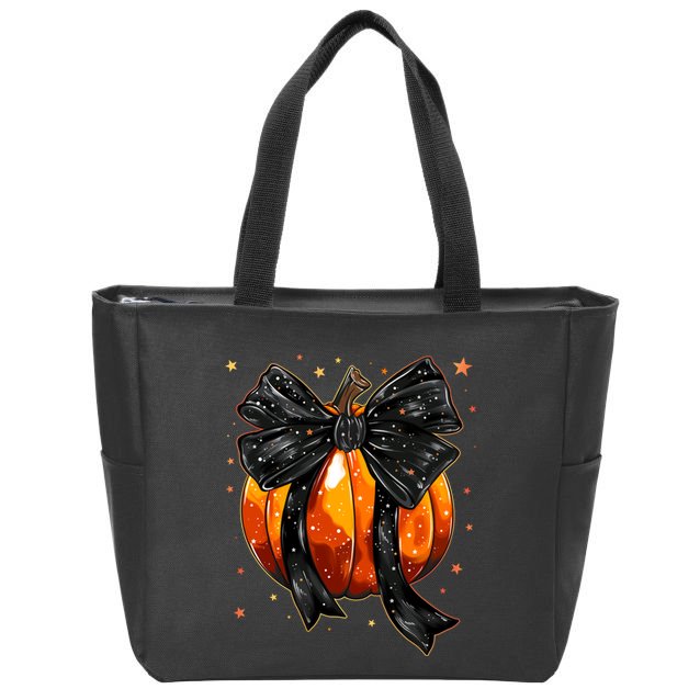 Cute Fall Autumn Halloween Pumpkin Zip Tote Bag