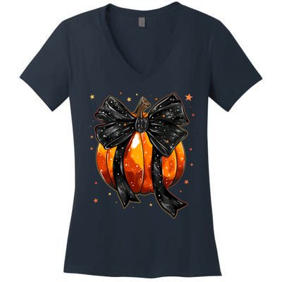 Cute Fall Autumn Halloween Pumpkin Women's V-Neck T-Shirt