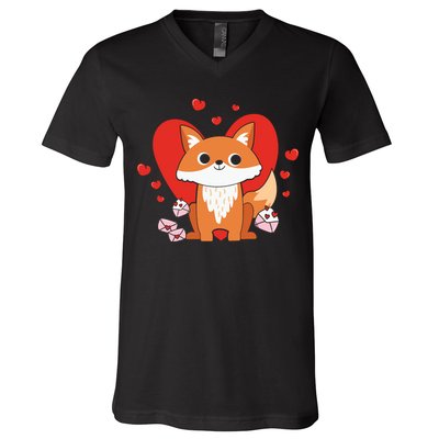 Cute Fox Animal Valentine Gift For Valentine Day V-Neck T-Shirt
