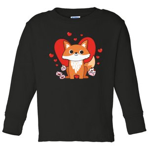 Cute Fox Animal Valentine Gift For Valentine Day Toddler Long Sleeve Shirt