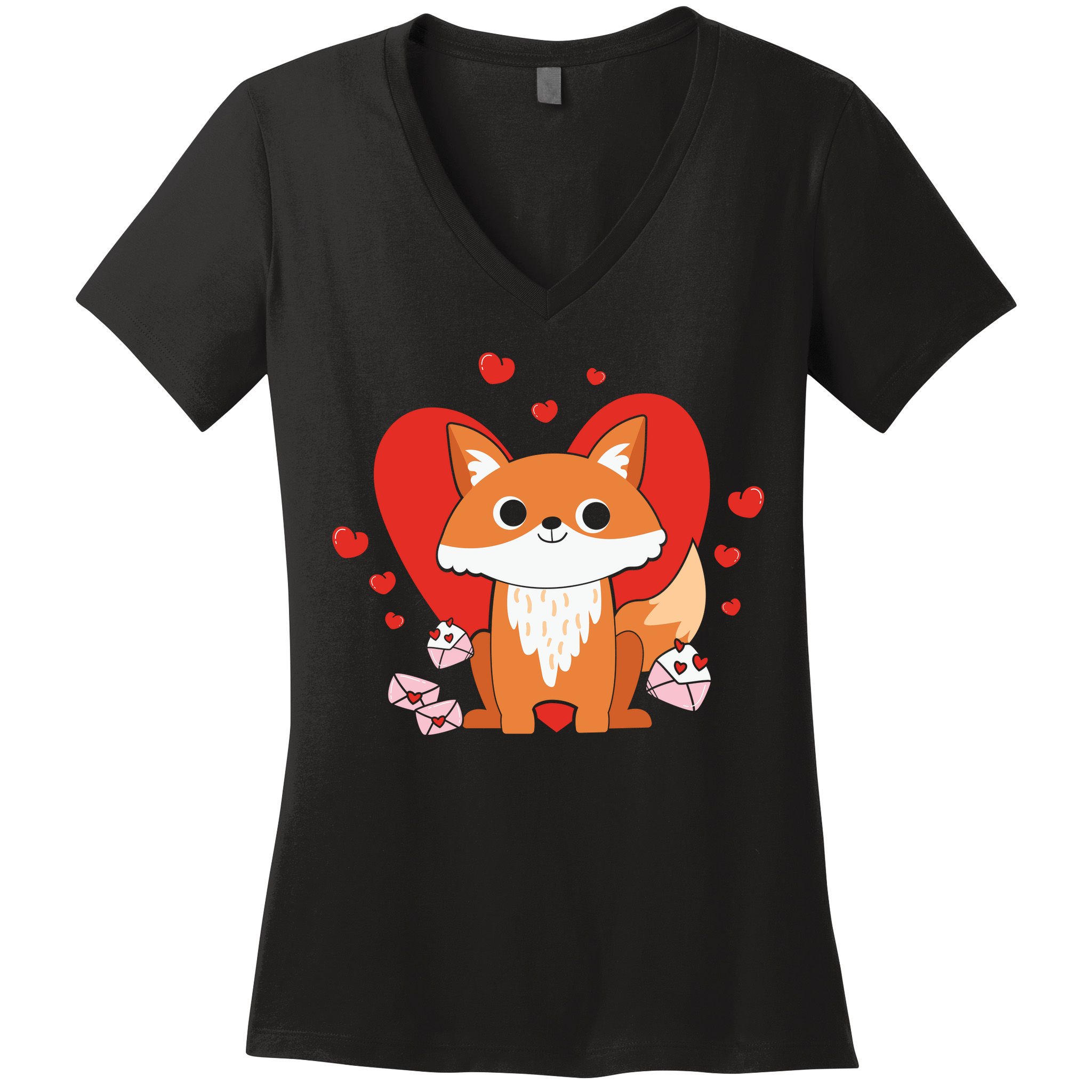 Cute Fox Animal Valentine Gift For Valentine Day Women's V-Neck T-Shirt