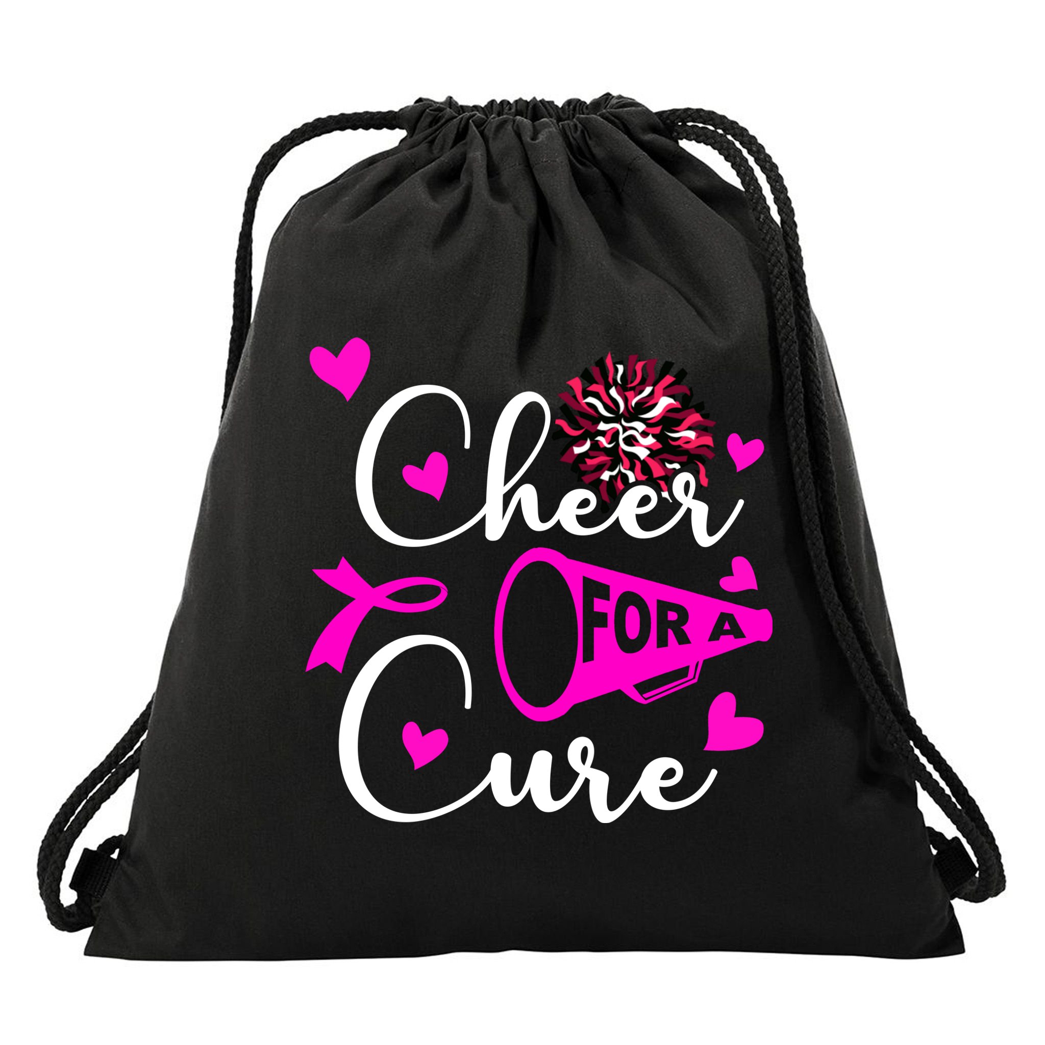 Cheer For A Cure Breast Cancer Awareness Drawstring Bag