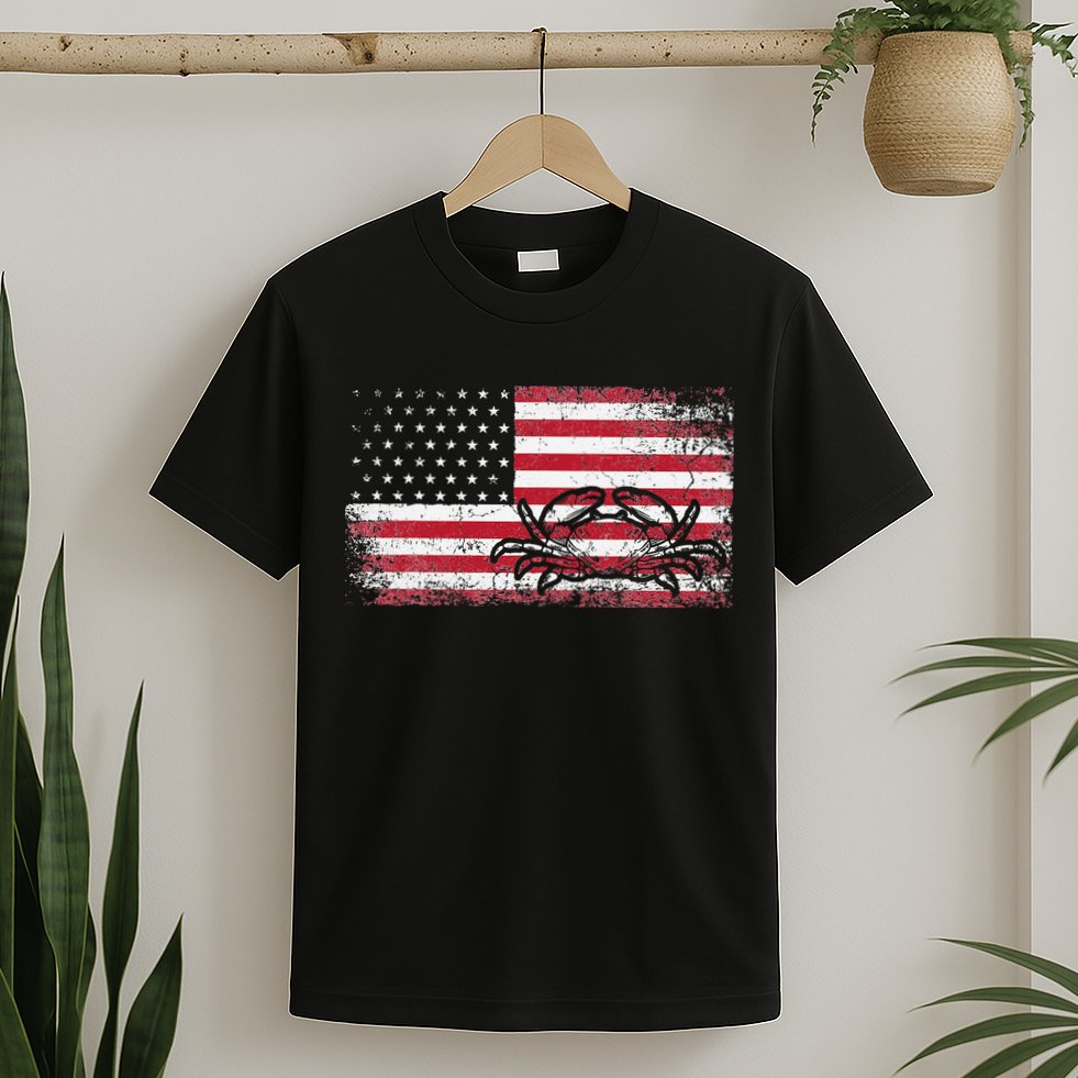 Crab Fisherman American Flag 4th of July Crabbing T-Shirt