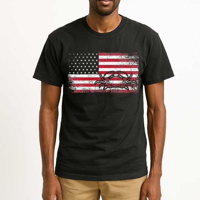 Crab Fisherman American Flag 4th of July Crabbing Tall T-Shirt