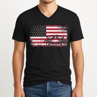 Crab Fisherman American Flag 4th of July Crabbing V-Neck T-Shirt