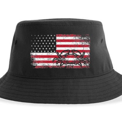 Crab Fisherman American Flag 4th of July Crabbing Sustainable Bucket Hat