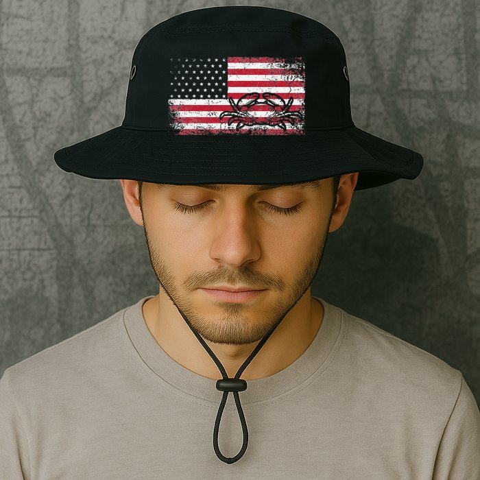 Crab Fisherman American Flag 4th of July Crabbing Bucket Hat