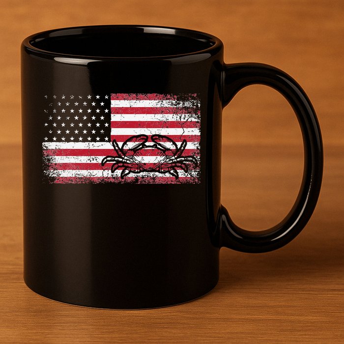 Crab Fisherman American Flag 4th of July Crabbing 11oz C Handle Ceramic Mug