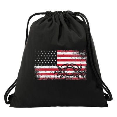 Crab Fisherman American Flag 4th of July Crabbing Drawstring Bag