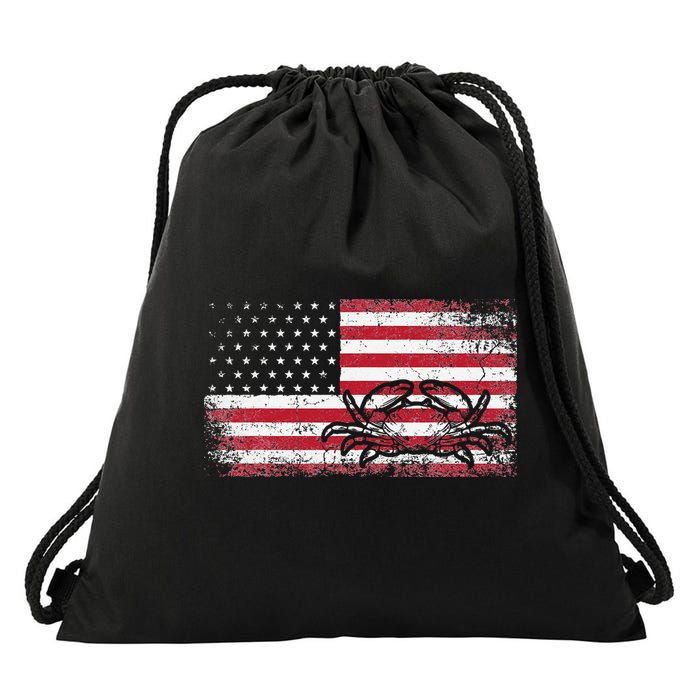 Crab Fisherman American Flag 4th of July Crabbing Drawstring Bag