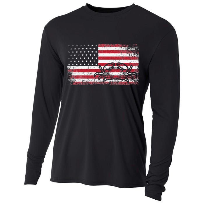 Crab Fisherman American Flag 4th of July Crabbing Cooling Performance Long Sleeve Crew