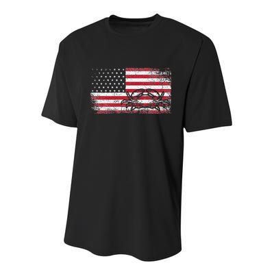 Crab Fisherman American Flag 4th of July Crabbing Youth Performance Sprint T-Shirt