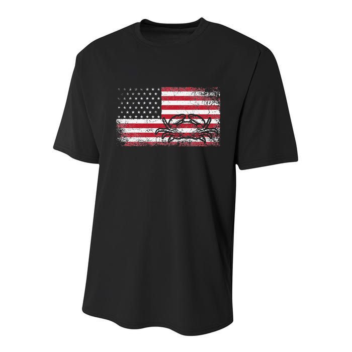 Crab Fisherman American Flag 4th of July Crabbing Youth Performance Sprint T-Shirt