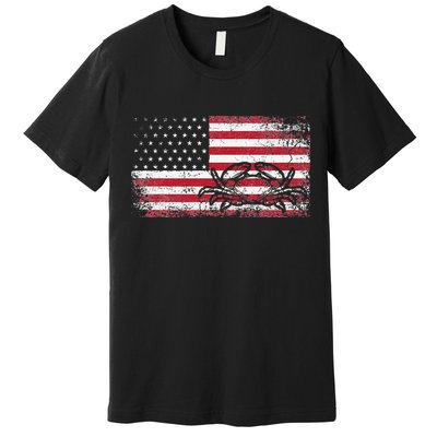 Crab Fisherman American Flag 4th of July Crabbing Premium T-Shirt
