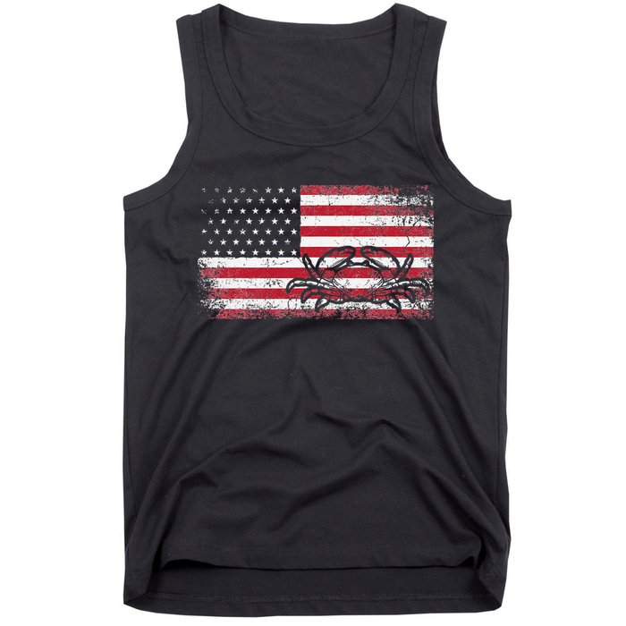 Crab Fisherman American Flag 4th of July Crabbing Tank Top