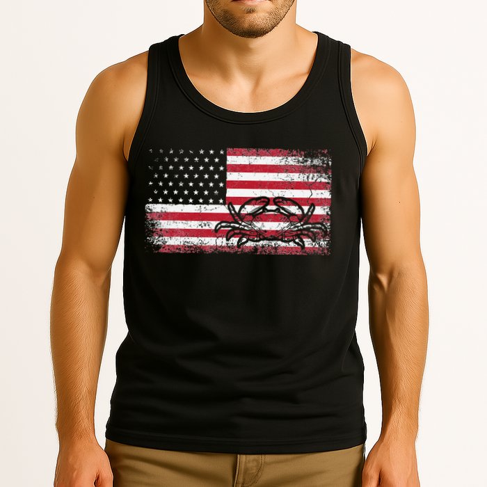 Crab Fisherman American Flag 4th of July Crabbing Tank Top