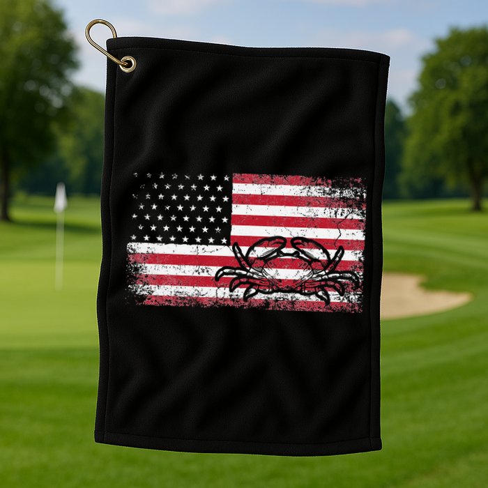 Crab Fisherman American Flag 4th of July Crabbing Golf Towel