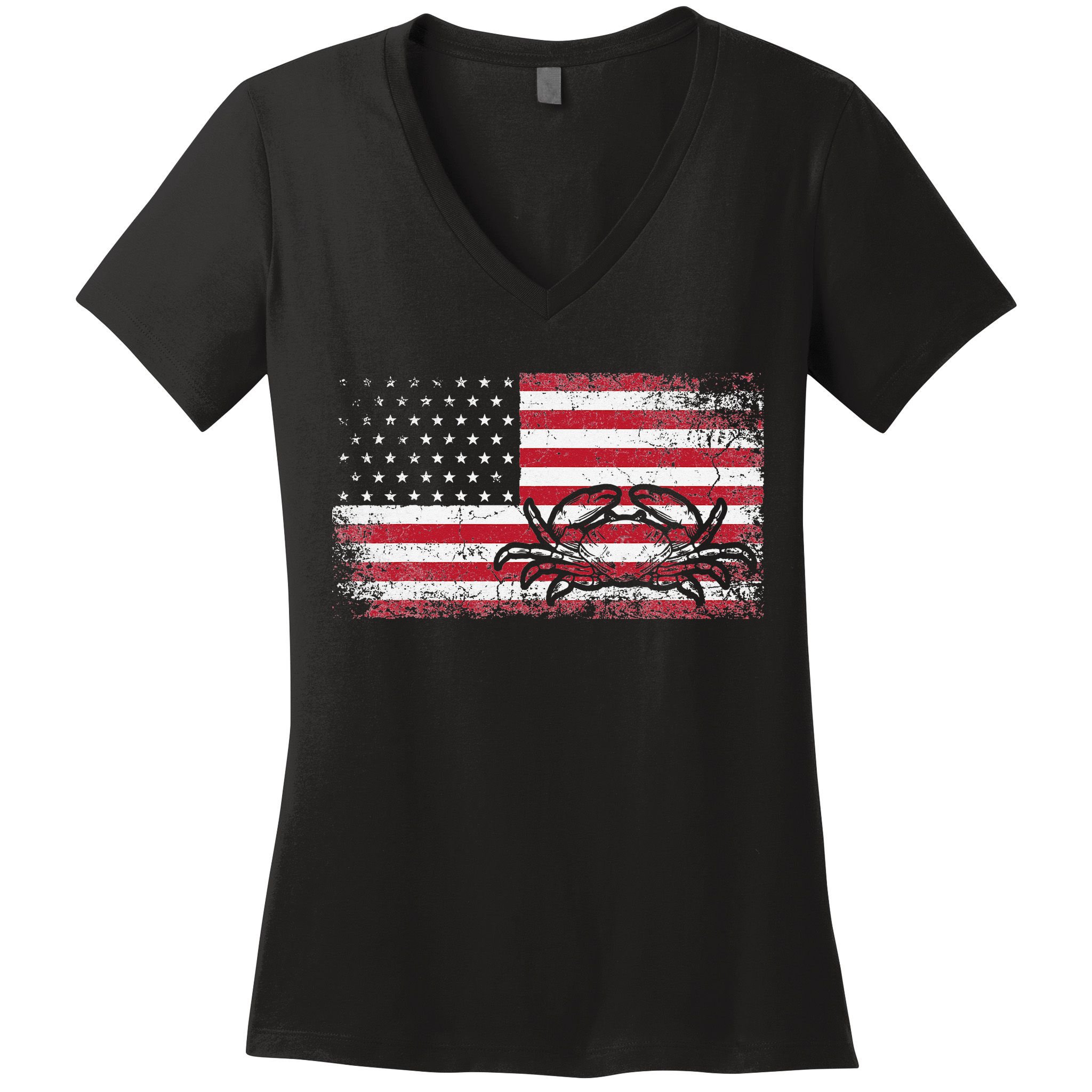 Crab Fisherman American Flag 4th of July Crabbing Women's V-Neck T-Shirt