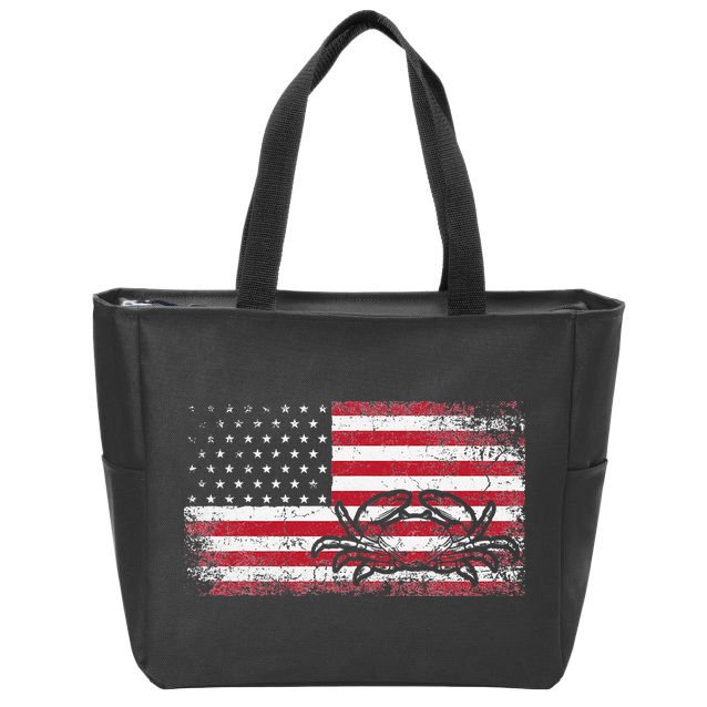 Crab Fisherman American Flag 4th of July Crabbing Zip Tote Bag