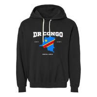Congolese Flag And Map Dr. Congo Coordinates Garment-Dyed Fleece Hoodie