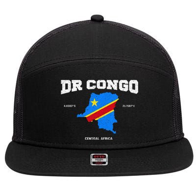 Congolese Flag And Map Dr. Congo Coordinates 7 Panel Mesh Trucker Snapback Hat