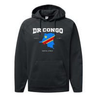 Congolese Flag And Map Dr. Congo Coordinates Performance Fleece Hoodie