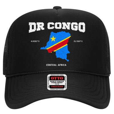 Congolese Flag And Map Dr. Congo Coordinates High Crown Mesh Back Trucker Hat