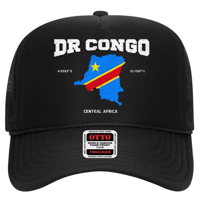 Congolese Flag And Map Dr. Congo Coordinates High Crown Mesh Back Trucker Hat