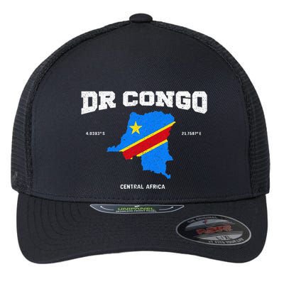 Congolese Flag And Map Dr. Congo Coordinates Flexfit Unipanel Trucker Cap