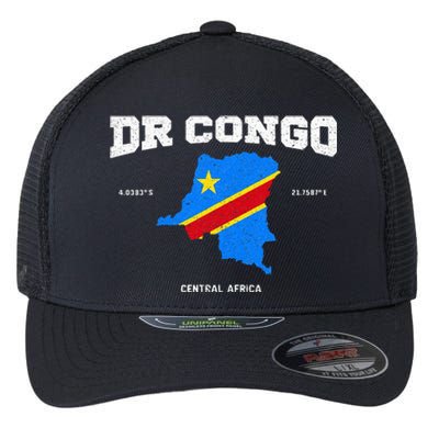 Congolese Flag And Map Dr. Congo Coordinates Flexfit Unipanel Trucker Cap