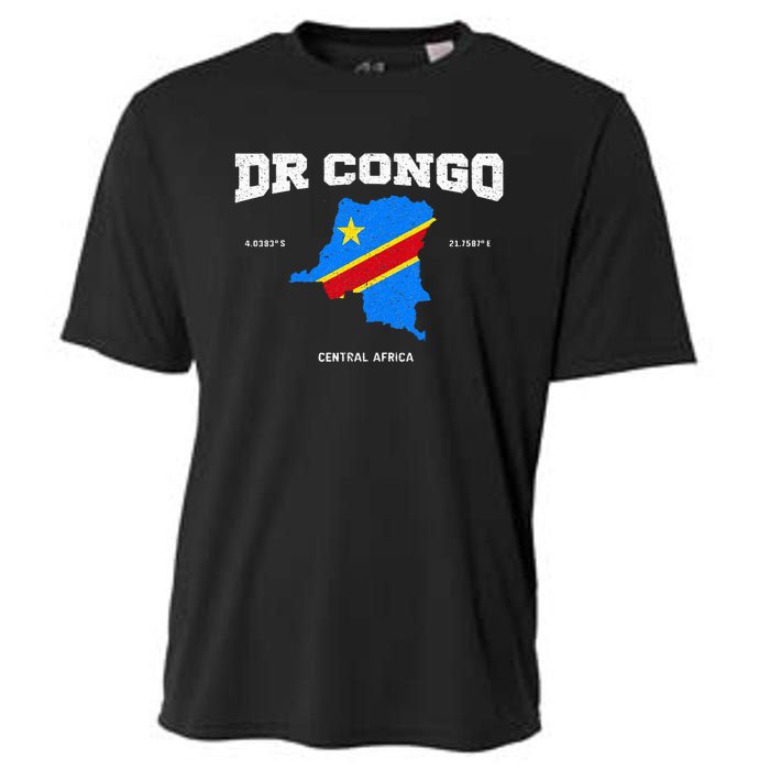 Congolese Flag And Map Dr. Congo Coordinates Cooling Performance Crew T-Shirt