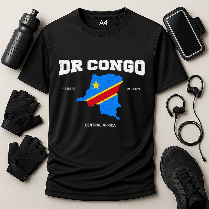 Congolese Flag And Map Dr. Congo Coordinates Performance Shirt