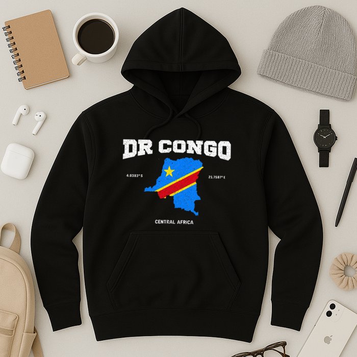 Congolese Flag And Map Dr. Congo Coordinates Hoodie
